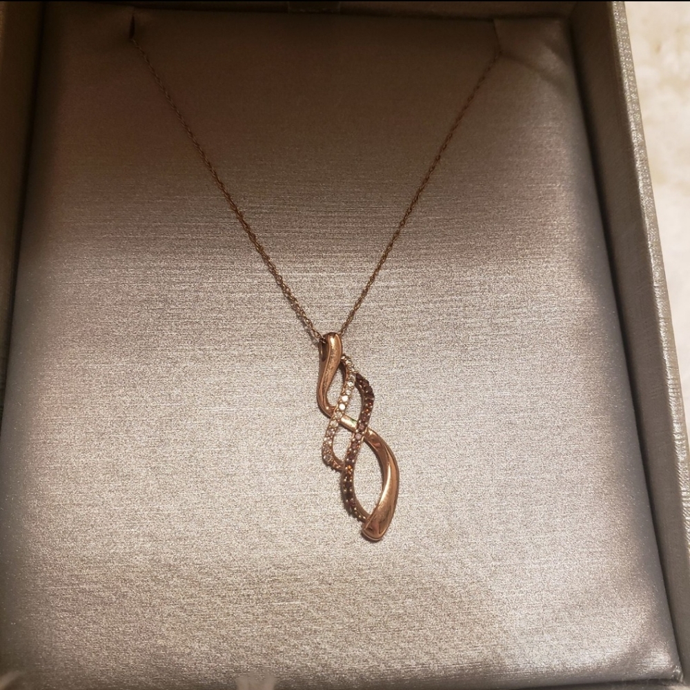 Diamond & 10k Rose Gold Wave Twist Necklace